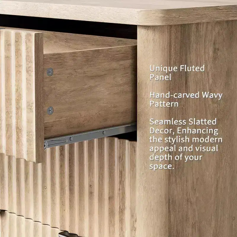 GustoWave Grooved 6 Drawer Dresser, Sturdy Clothing Storage, Natural Wood