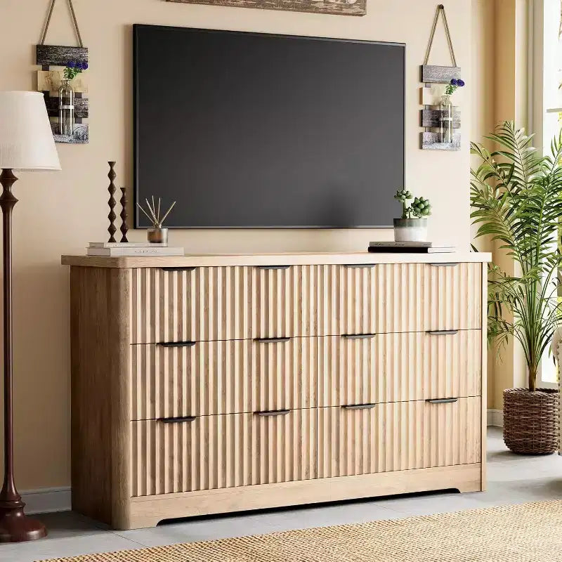 GustoWave Grooved 6 Drawer Dresser, Sturdy Clothing Storage, Natural Wood