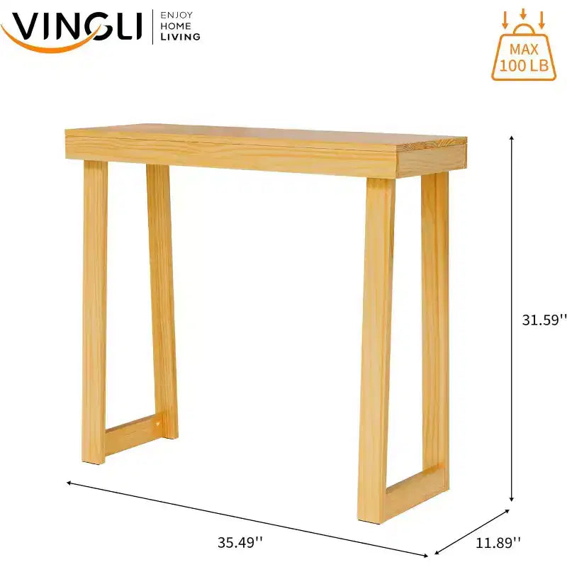 VINGLI 42.9 Console Table, Solid Wood Entryway Table, Narrow Sofa Table for Living Room, Entrance, Natural Wood
