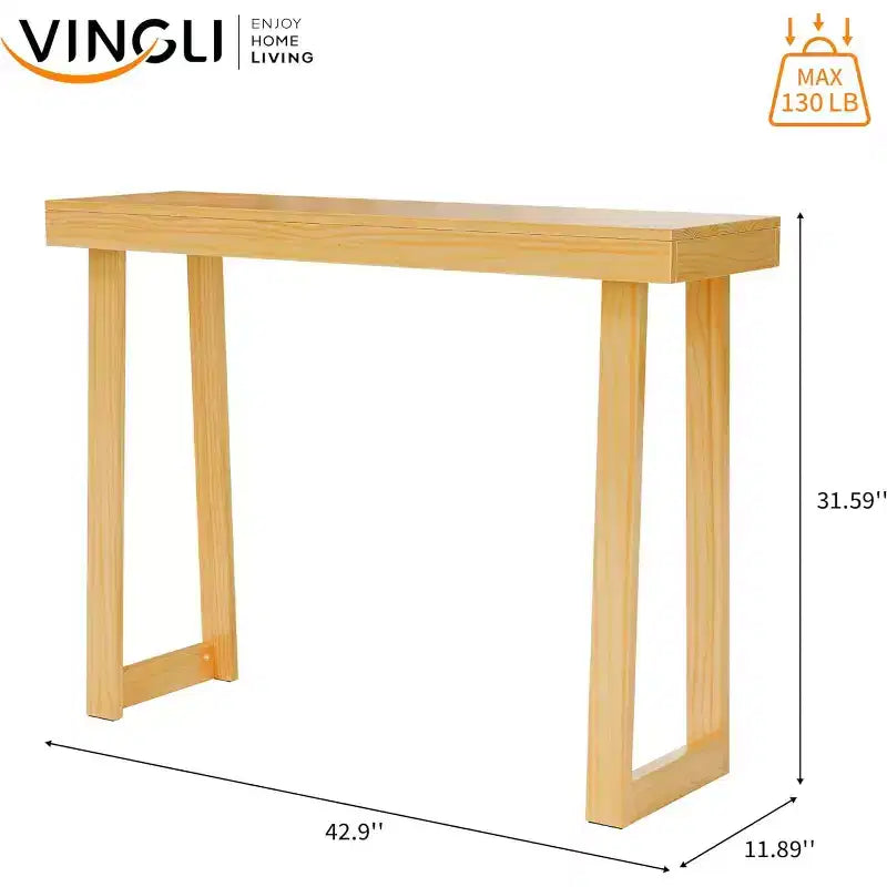 VINGLI 42.9 Console Table, Solid Wood Entryway Table, Narrow Sofa Table for Living Room, Entrance, Natural Wood