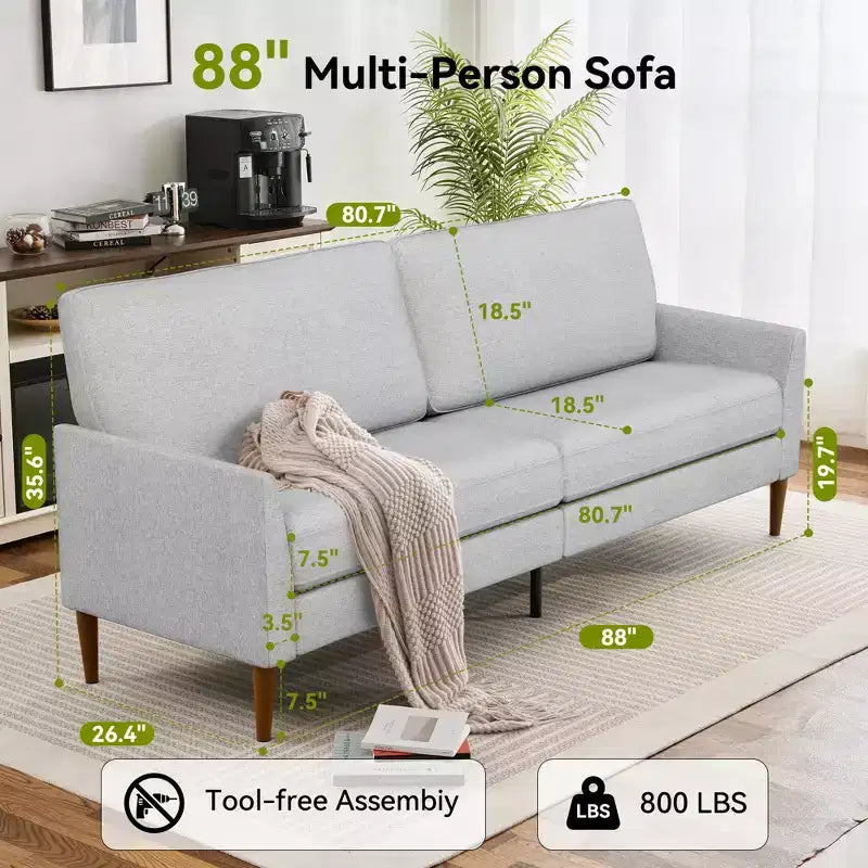 Dyonery 88 Loveseat Sofa, Comfy Couches for Living Room, Modern Oversized Love Seat Sofa, Tool-Free Setup Large Couches for Bedroom Office