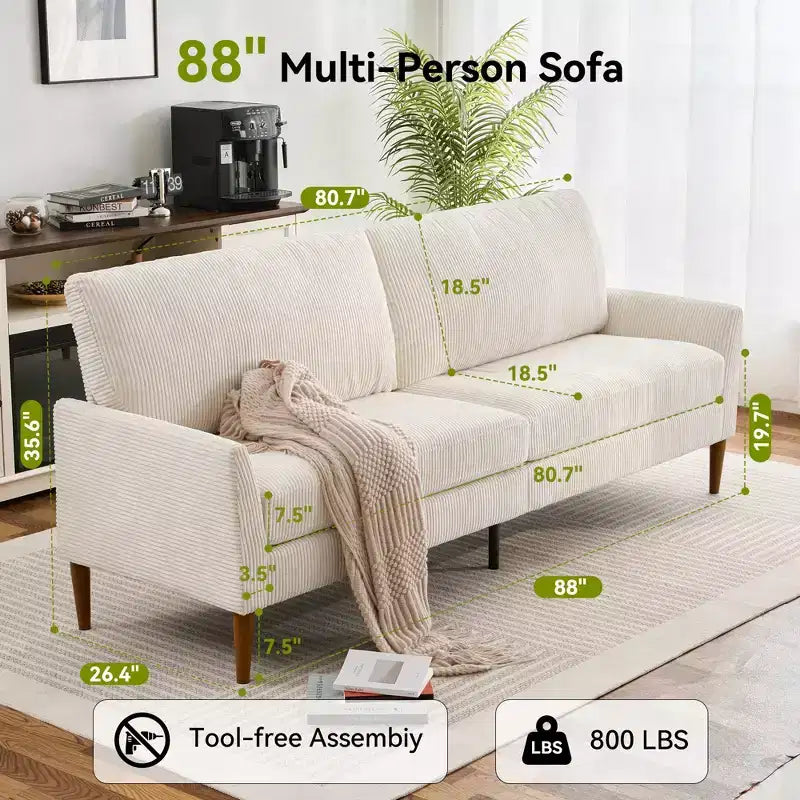 Dyonery 88 Loveseat Sofa, Comfy Couches for Living Room, Modern Oversized Love Seat Sofa, Tool-Free Setup Large Couches for Bedroom Office