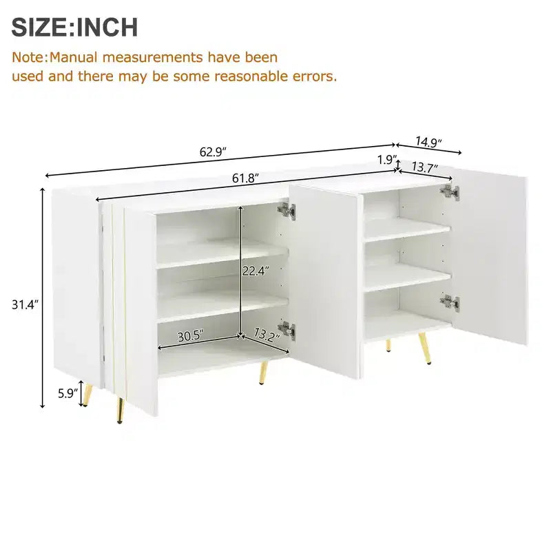CLIHOME Luxurious Shoe Cabinet with 5 Metal Legs, Modern TV Stand with 4 Adjustable Shelves for TVs Up to 70, Minimalist Sideboard Cabinet