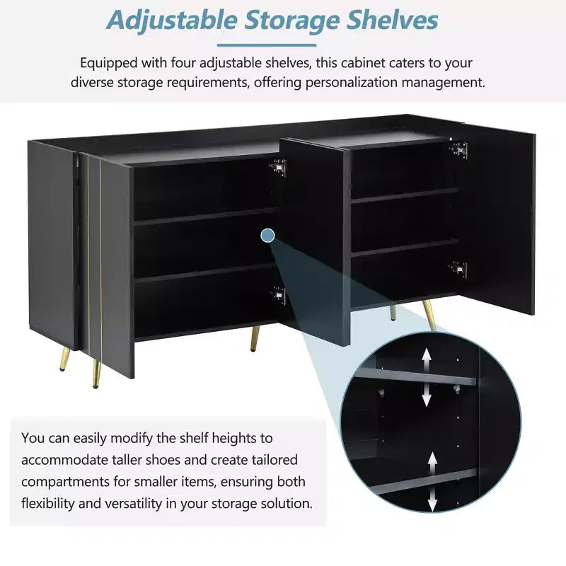 CLIHOME Luxurious Shoe Cabinet with 5 Metal Legs, Modern TV Stand with 4 Adjustable Shelves for TVs Up to 70, Minimalist Sideboard Cabinet