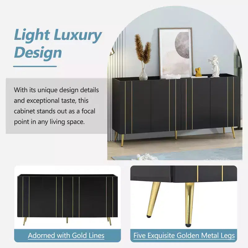 CLIHOME Luxurious Shoe Cabinet with 5 Metal Legs, Modern TV Stand with 4 Adjustable Shelves for TVs Up to 70, Minimalist Sideboard Cabinet