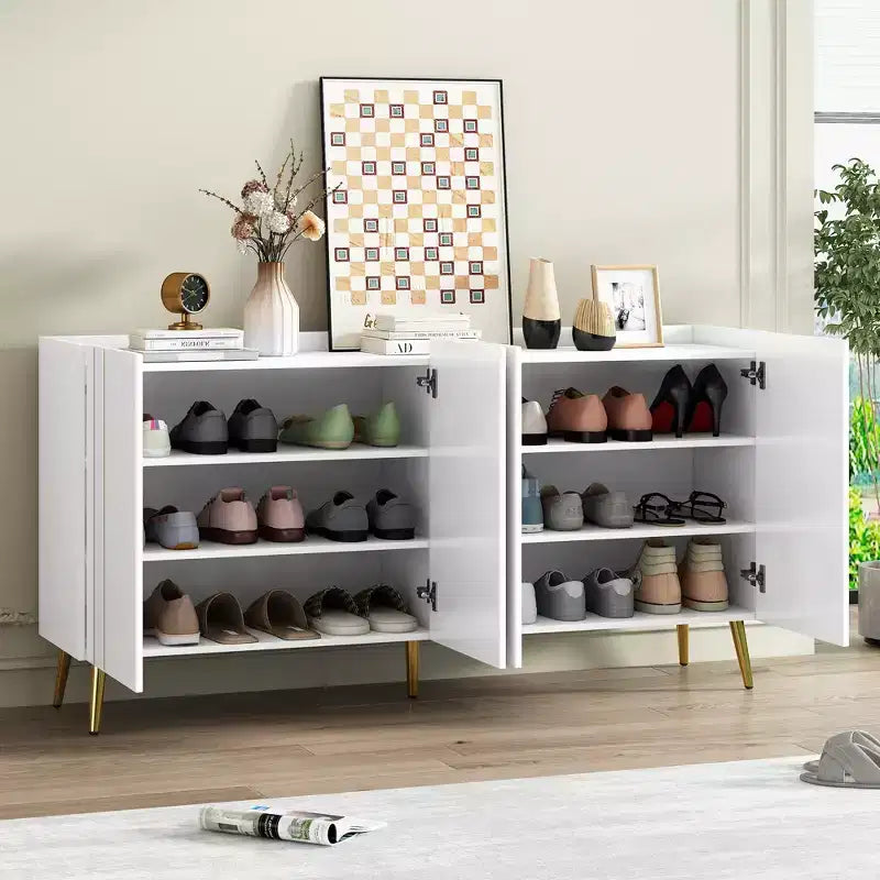 CLIHOME Luxurious Shoe Cabinet with 5 Metal Legs, Modern TV Stand with 4 Adjustable Shelves for TVs Up to 70, Minimalist Sideboard Cabinet