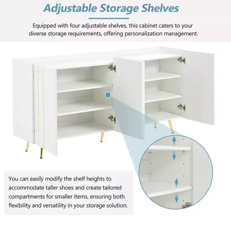 CLIHOME Luxurious Shoe Cabinet with 5 Metal Legs, Modern TV Stand with 4 Adjustable Shelves for TVs Up to 70, Minimalist Sideboard Cabinet