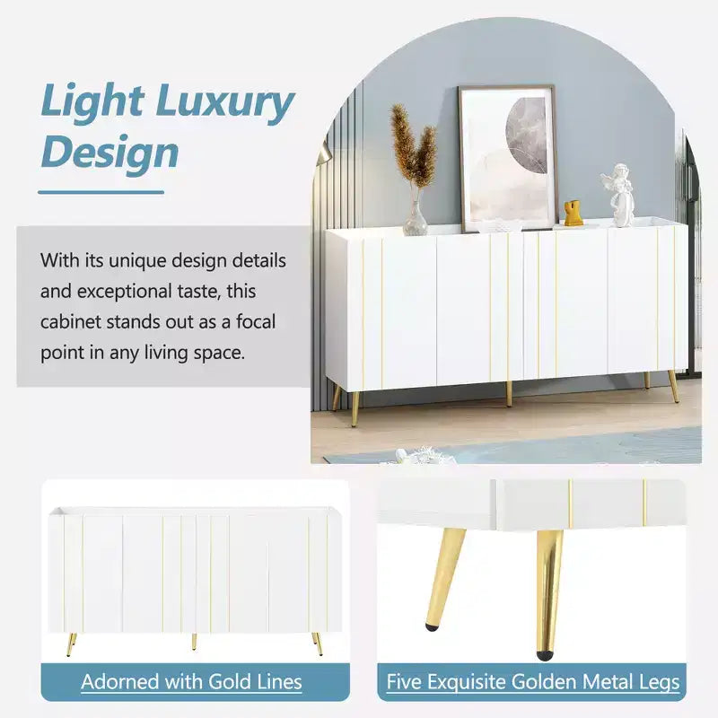 CLIHOME Luxurious Shoe Cabinet with 5 Metal Legs, Modern TV Stand with 4 Adjustable Shelves for TVs Up to 70, Minimalist Sideboard Cabinet