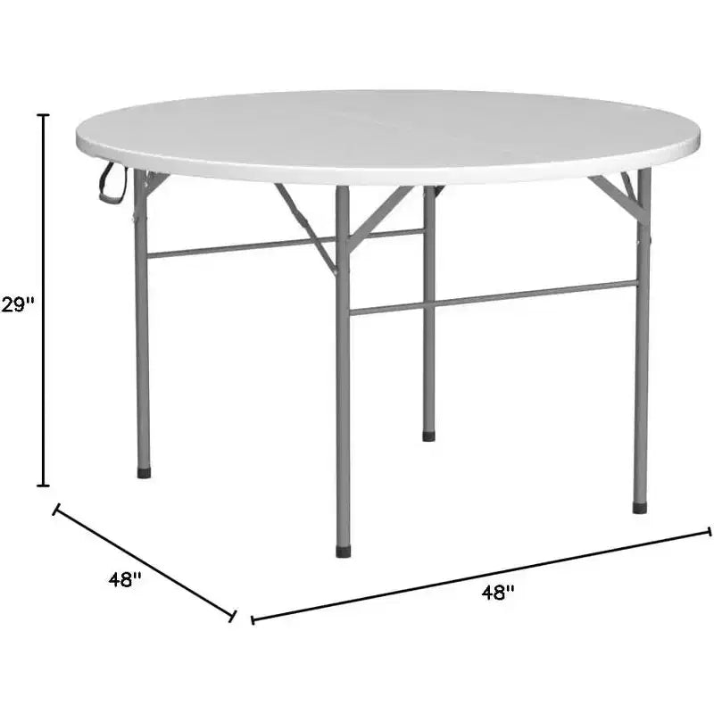 VINGLI 48 Round Bi-Folding Commercial Table, Portable Plastic Dining Card Table for Outdoor Parties, Restaurants, Cafes and Commercial Events, White