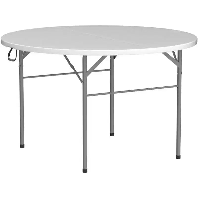 VINGLI 48 Round Bi-Folding Commercial Table, Portable Plastic Dining Card Table for Outdoor Parties, Restaurants, Cafes and Commercial Events, White