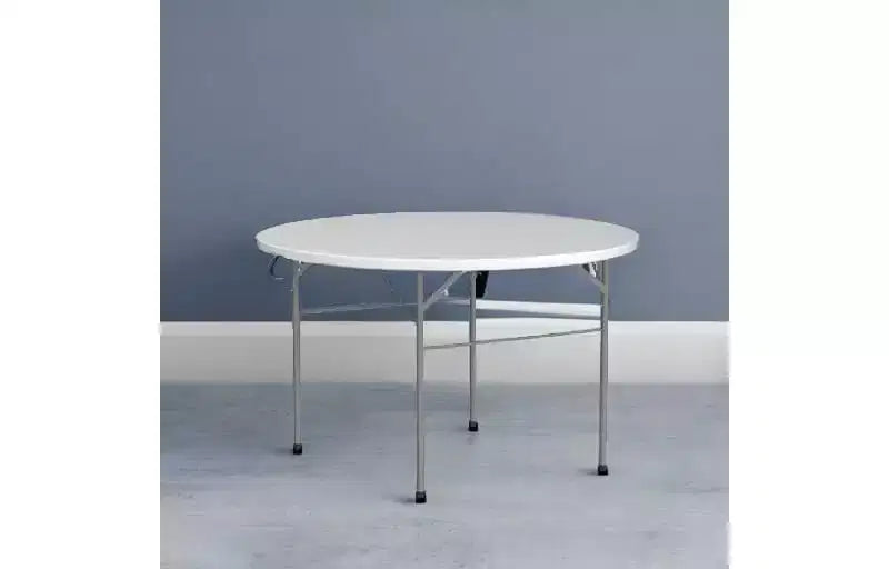 VINGLI 48 Round Bi-Folding Commercial Table, Portable Plastic Dining Card Table for Outdoor Parties, Restaurants, Cafes and Commercial Events, White