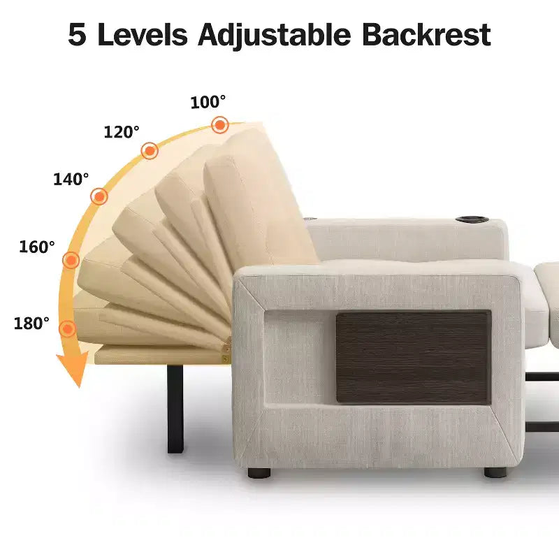 Dyonery 3-in-1 Sleeper Sofa Chair Bed, 42.5 W Convertible Sleeper Chair with Pull Out Bed, USB Charging Ports & Side Table, Cup Holder