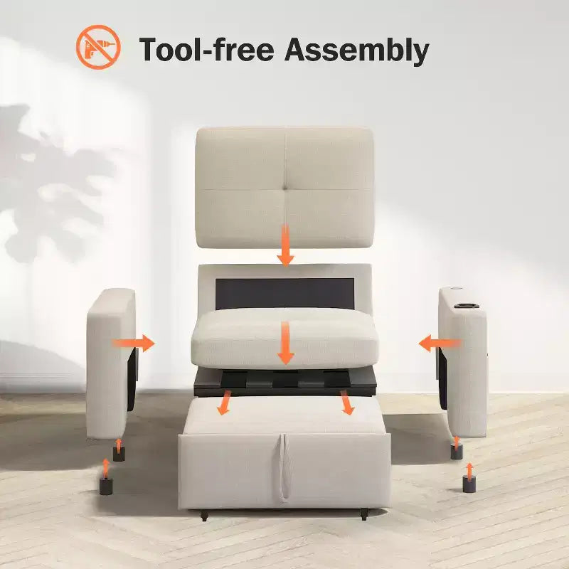 Dyonery 3-in-1 Sleeper Sofa Chair Bed, 42.5 W Convertible Sleeper Chair with Pull Out Bed, USB Charging Ports & Side Table, Cup Holder