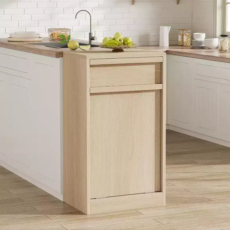 Tilt Out Trash Cabinet, with 10 Gallon Storage, Hidden Freestanding Garbage Can Cabinet Laundry Hamper for Kitchen Dining Living Room
