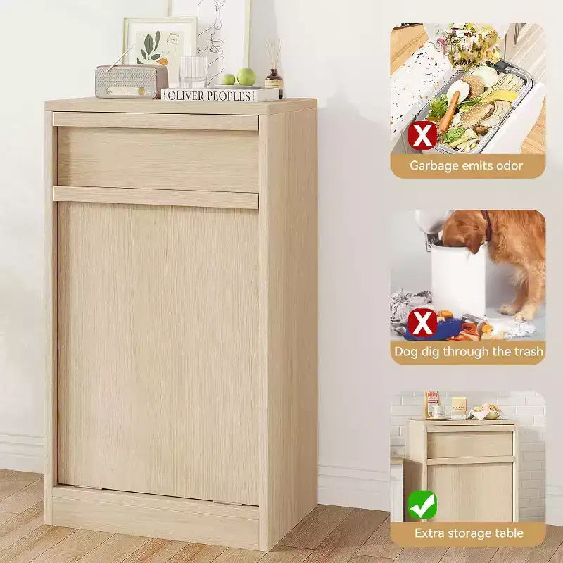 Tilt Out Trash Cabinet, with 10 Gallon Storage, Hidden Freestanding Garbage Can Cabinet Laundry Hamper for Kitchen Dining Living Room