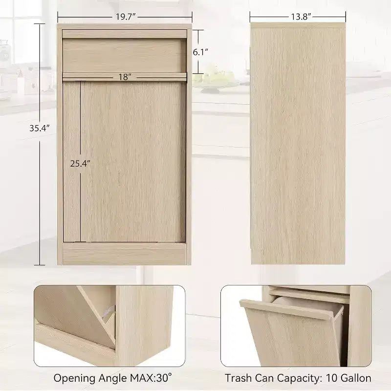 Tilt Out Trash Cabinet, with 10 Gallon Storage, Hidden Freestanding Garbage Can Cabinet Laundry Hamper for Kitchen Dining Living Room