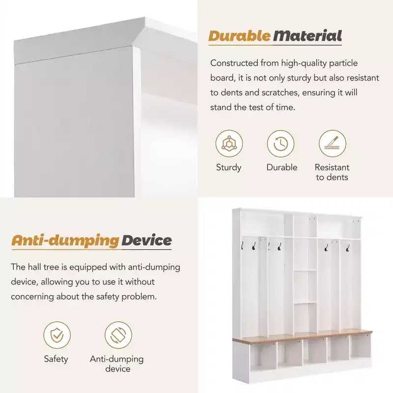 CLIHOME Wide Design Hall Tree with Storage Bench, Minimalist Shoe Cabinet with Cube Storage & Shelves