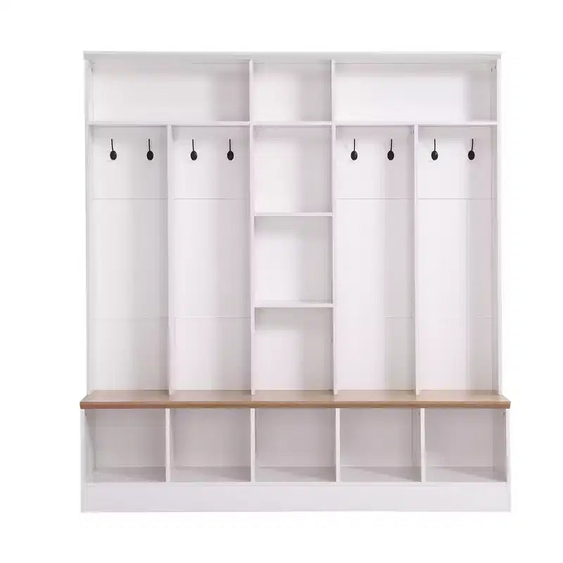 CLIHOME Wide Design Hall Tree with Storage Bench, Minimalist Shoe Cabinet with Cube Storage & Shelves