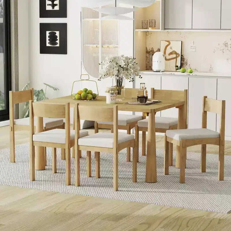 Whisen 7-Piece Retro Dining Set with Upholstered Chairs
