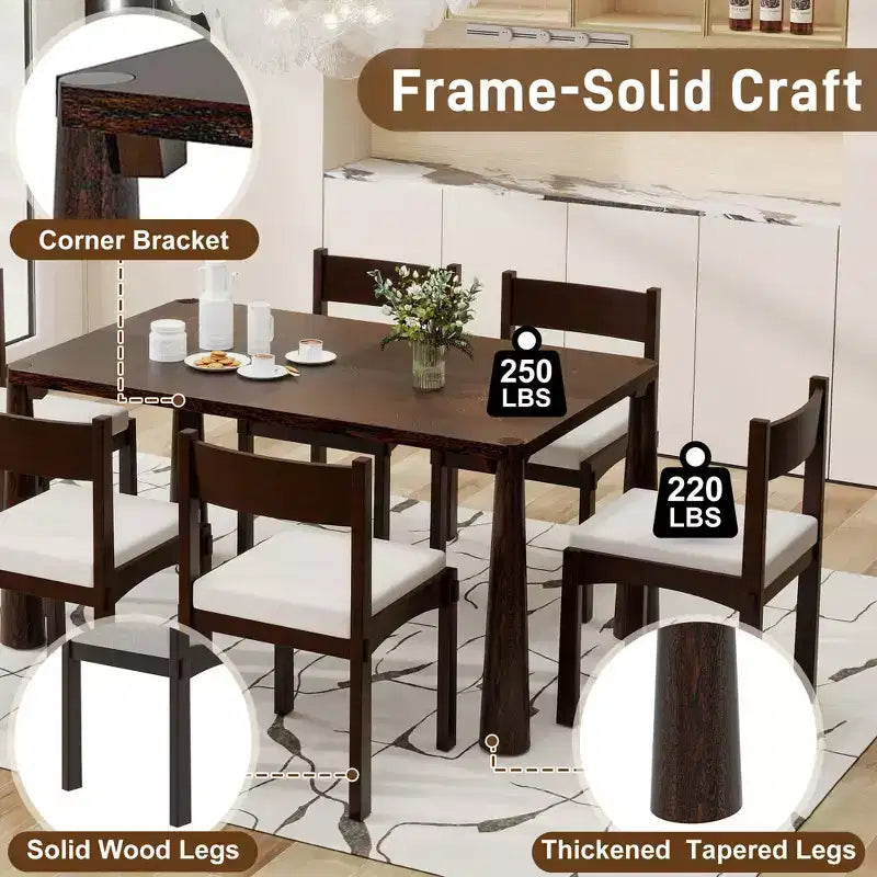 Whisen 7-Piece Retro Dining Set with Upholstered Chairs