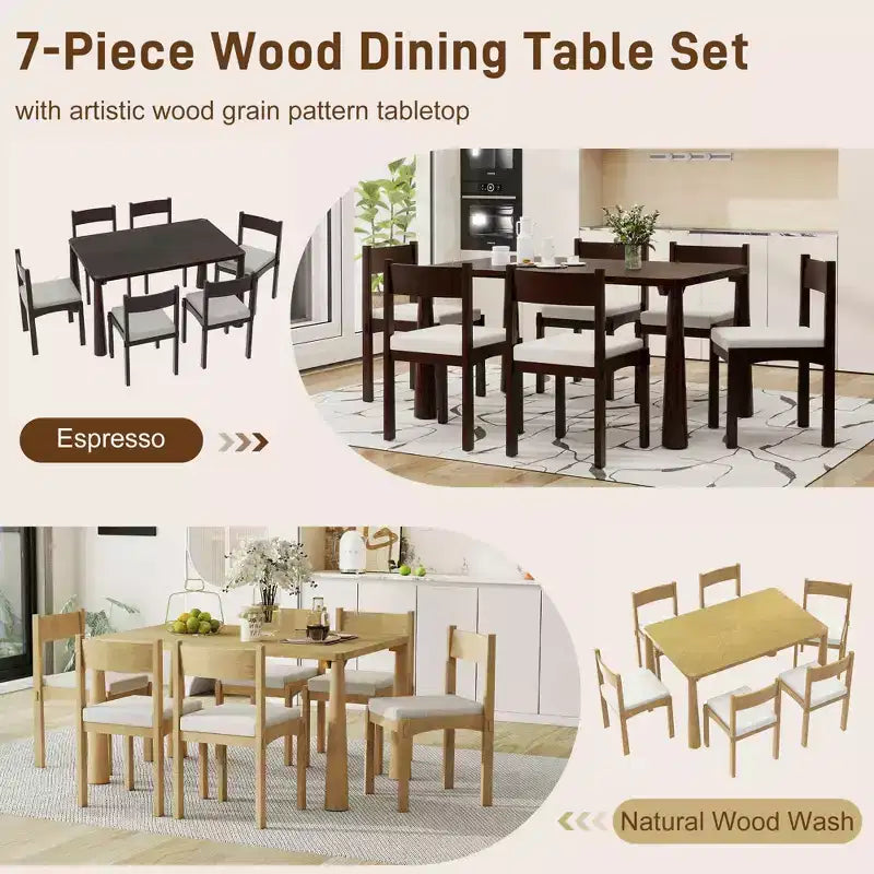Whisen 7-Piece Retro Dining Set with Upholstered Chairs