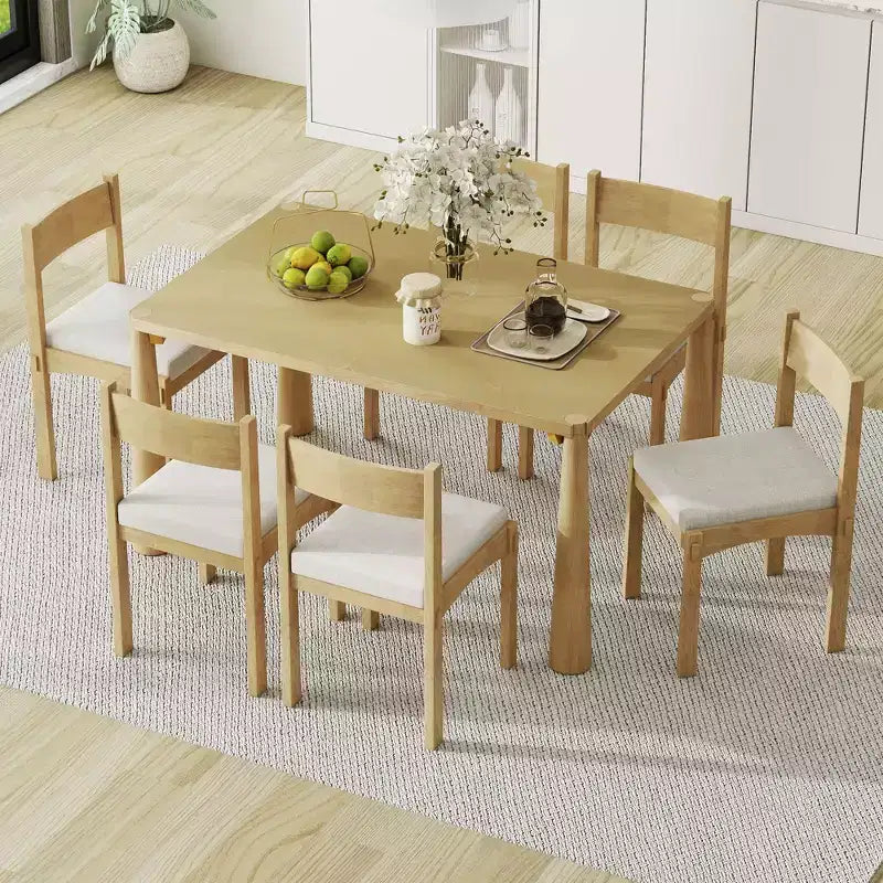 Whisen 7-Piece Retro Dining Set with Upholstered Chairs
