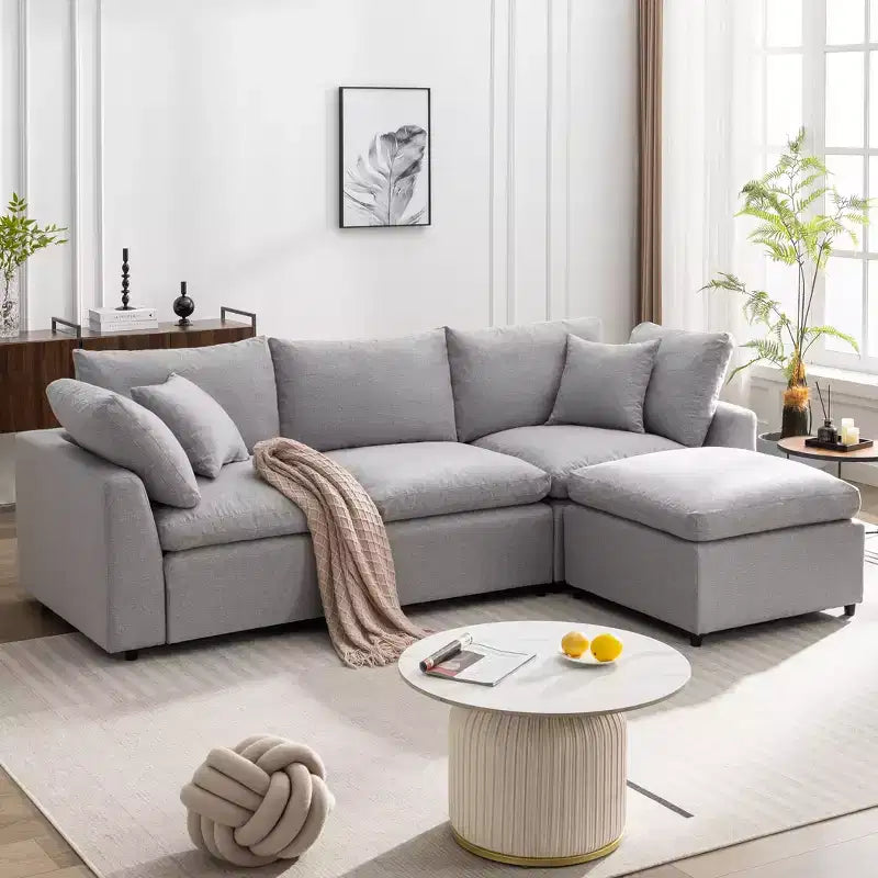 CLIHOME Down Filled Upholstery Convertible Sectional Sofa, L Shaped Couch with Reversible Chaise