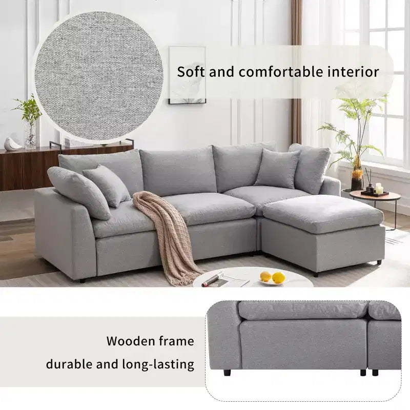CLIHOME Down Filled Upholstery Convertible Sectional Sofa, L Shaped Couch with Reversible Chaise