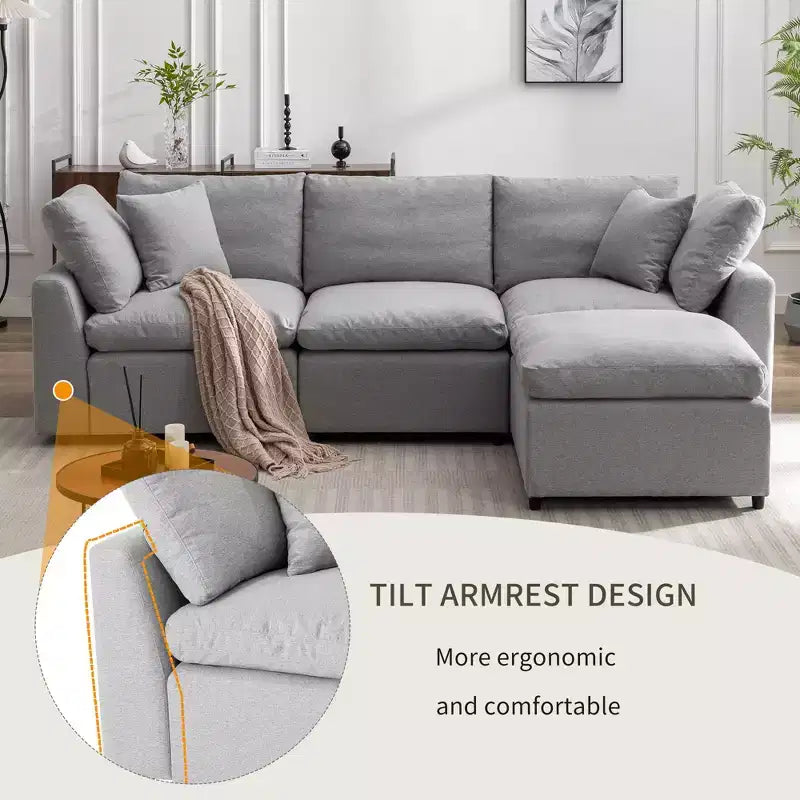 CLIHOME Down Filled Upholstery Convertible Sectional Sofa, L Shaped Couch with Reversible Chaise
