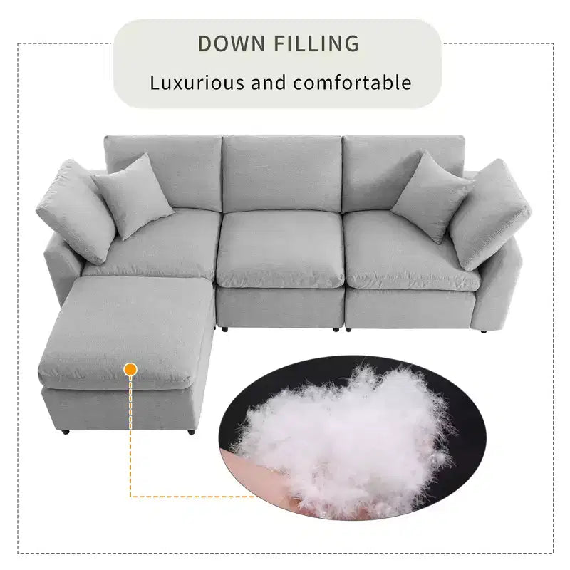 CLIHOME Down Filled Upholstery Convertible Sectional Sofa, L Shaped Couch with Reversible Chaise