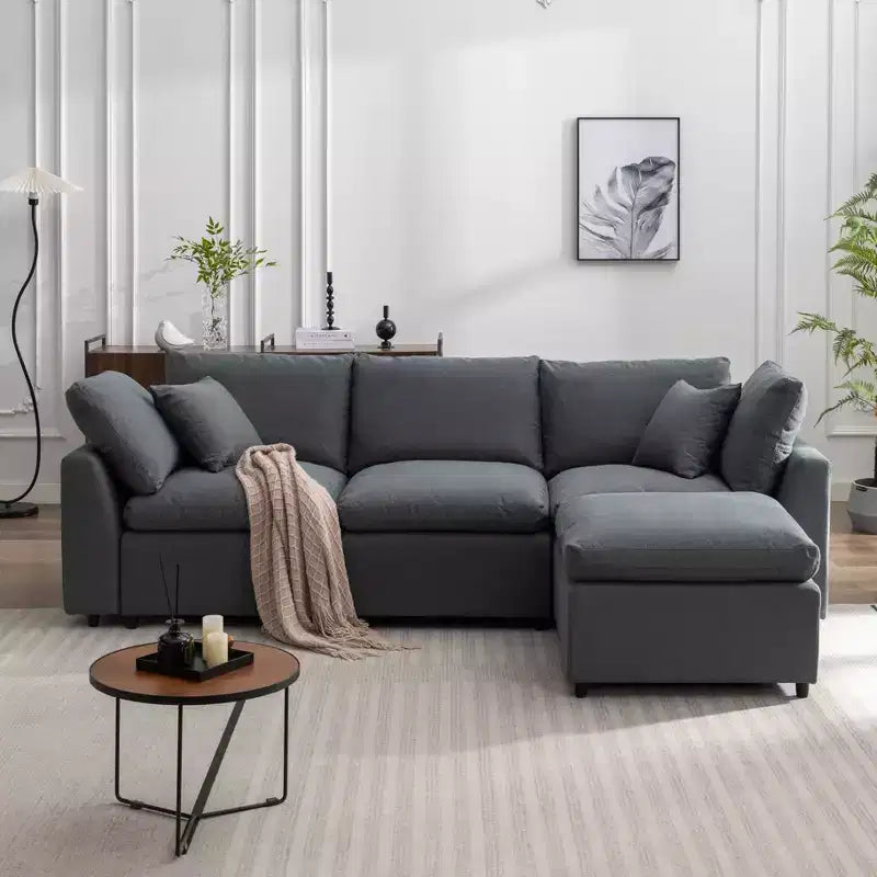 CLIHOME Down Filled Upholstery Convertible Sectional Sofa, L Shaped Couch with Reversible Chaise