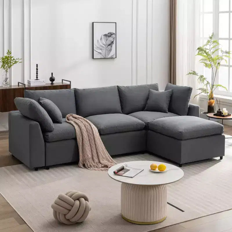 CLIHOME Down Filled Upholstery Convertible Sectional Sofa, L Shaped Couch with Reversible Chaise