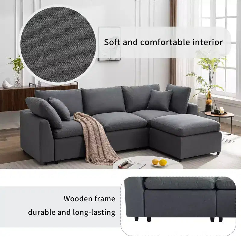 CLIHOME Down Filled Upholstery Convertible Sectional Sofa, L Shaped Couch with Reversible Chaise
