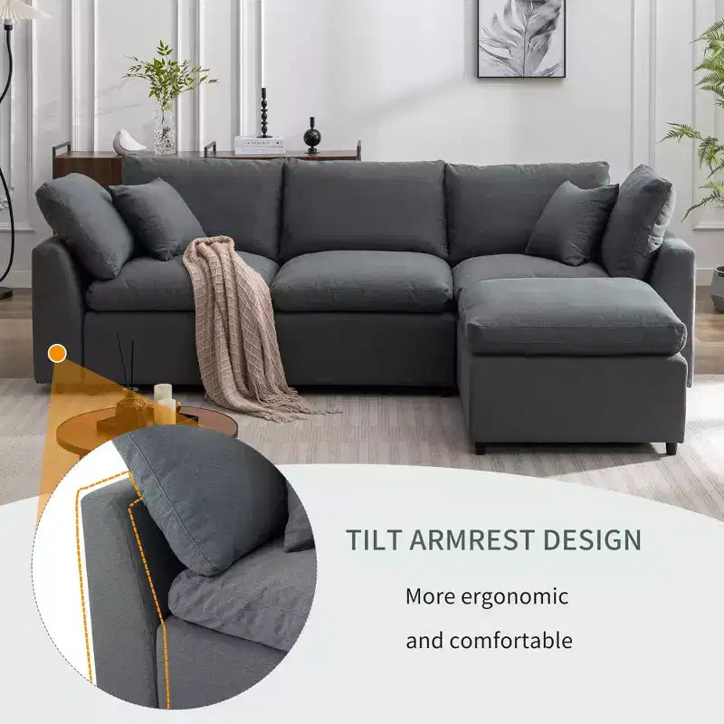 CLIHOME Down Filled Upholstery Convertible Sectional Sofa, L Shaped Couch with Reversible Chaise
