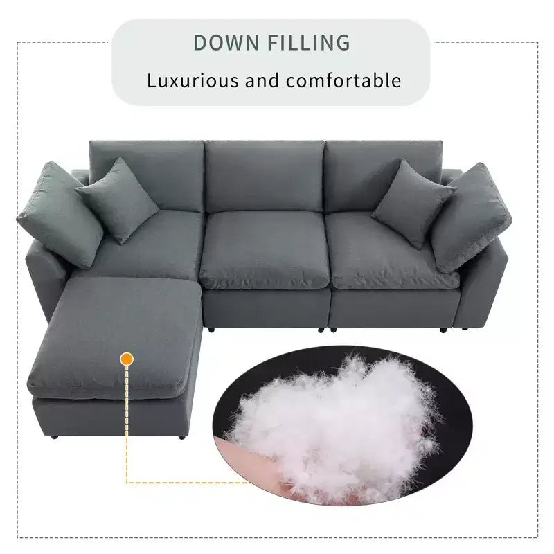 CLIHOME Down Filled Upholstery Convertible Sectional Sofa, L Shaped Couch with Reversible Chaise