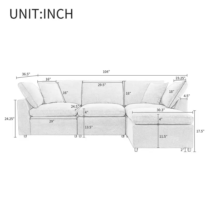 CLIHOME Down Filled Upholstery Convertible Sectional Sofa, L Shaped Couch with Reversible Chaise