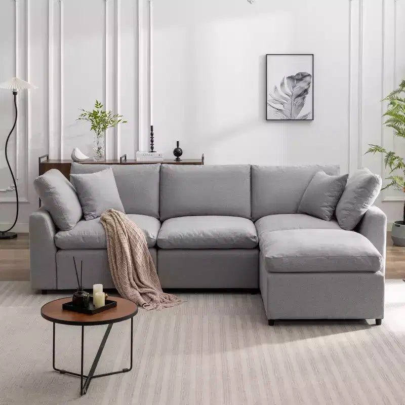 CLIHOME Down Filled Upholstery Convertible Sectional Sofa, L Shaped Couch with Reversible Chaise