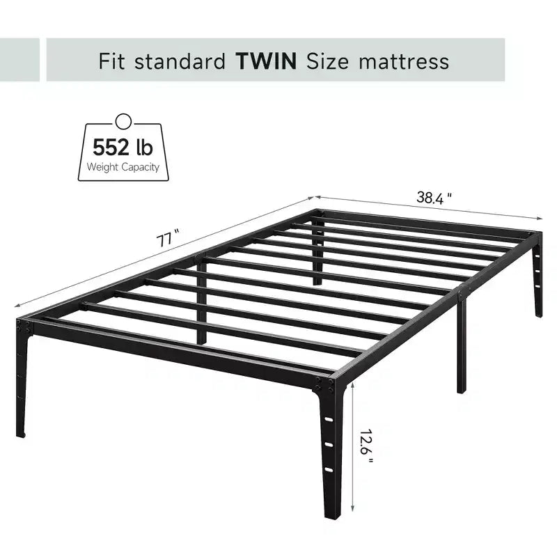 Bed Frame, Metal Platform Bed Frame No Box Spring Needed, Heavy Duty Bed Frame with Under-Bed Storage Space, Sturdy Metal Slat Support