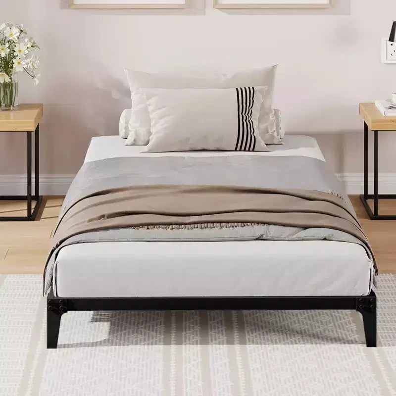 Bed Frame, Metal Platform Bed Frame No Box Spring Needed, Heavy Duty Bed Frame with Under-Bed Storage Space, Sturdy Metal Slat Support