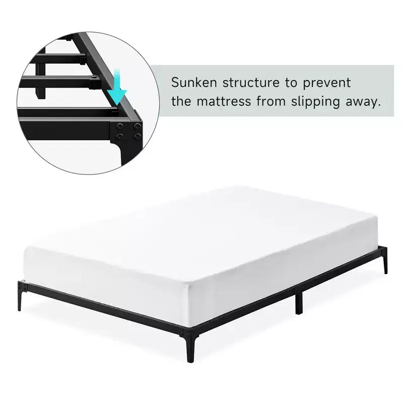 Bed Frame, Metal Platform Bed Frame No Box Spring Needed, Heavy Duty Bed Frame with Under-Bed Storage Space, Sturdy Metal Slat Support