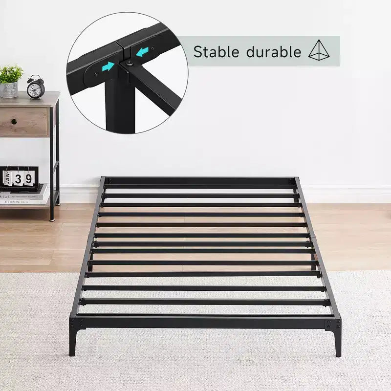 Bed Frame, Metal Platform Bed Frame No Box Spring Needed, Heavy Duty Bed Frame with Under-Bed Storage Space, Sturdy Metal Slat Support