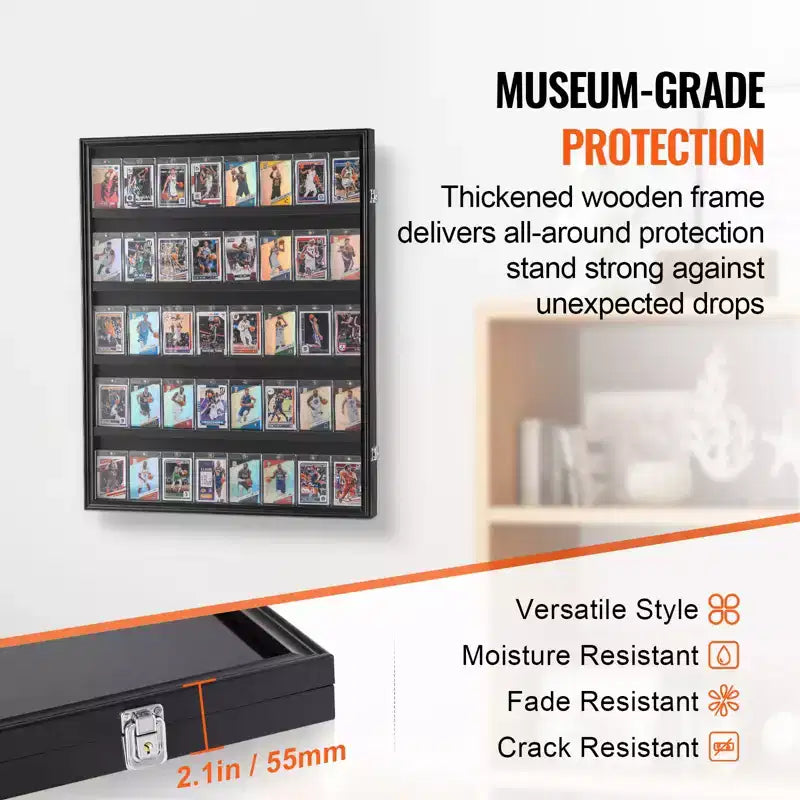 VEVOR 35 Graded Sports Card Display Case, 24.3x30.5x2.1 in, Baseball Card Display Frame with 98% UV Protection Clear View PC Glass, Black