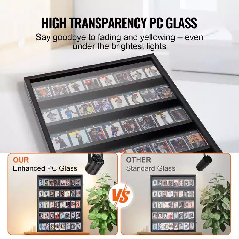 VEVOR 35 Graded Sports Card Display Case, 24.3x30.5x2.1 in, Baseball Card Display Frame with 98% UV Protection Clear View PC Glass, Black