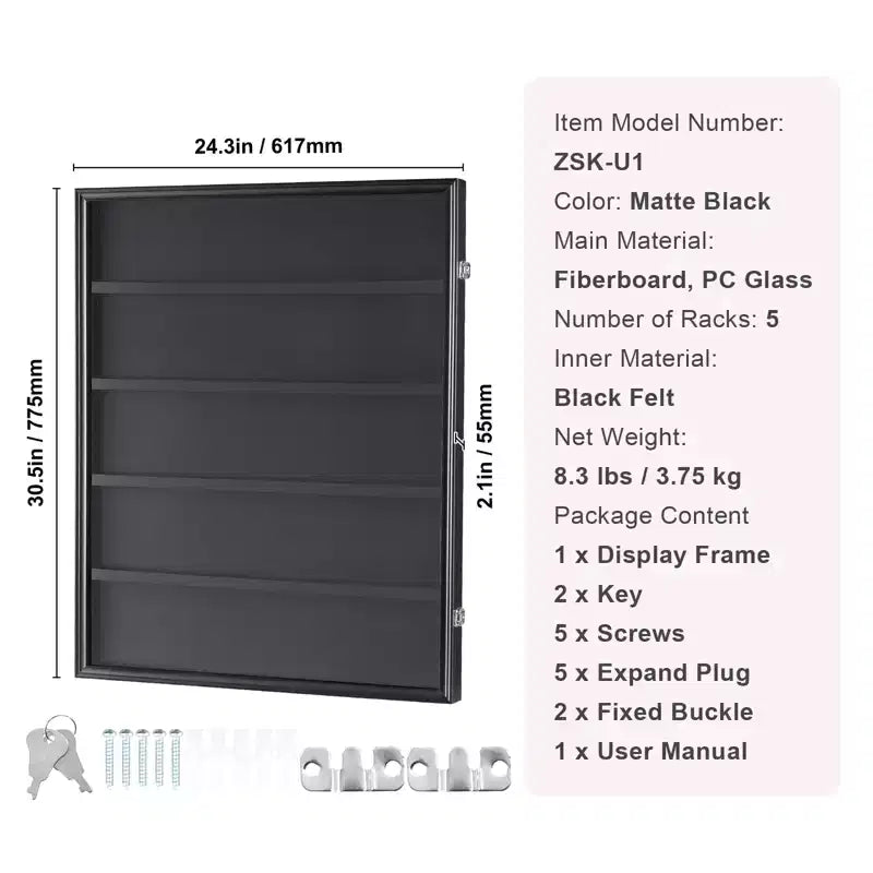 VEVOR 35 Graded Sports Card Display Case, 24.3x30.5x2.1 in, Baseball Card Display Frame with 98% UV Protection Clear View PC Glass, Black