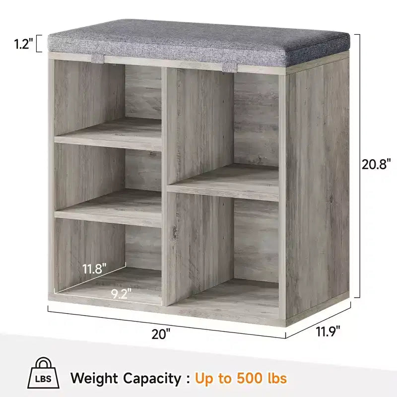 Shoe Bench with Padded Seat, Shoe Storage Bench w/Adjustable Shelves & Side Pockets, 5 Cubes Storage Organizer for Entryway, Porch, Mudroom