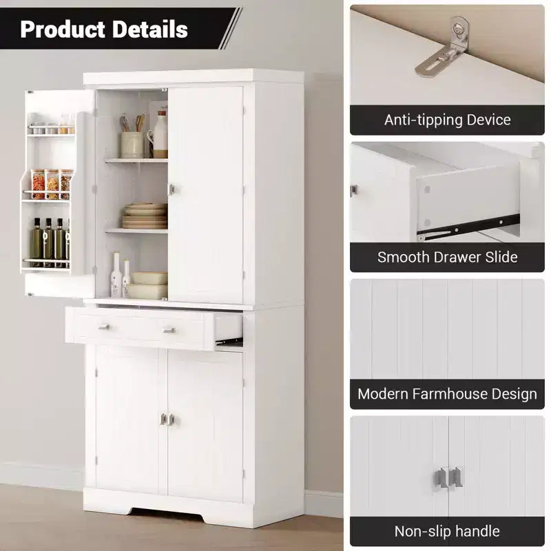 71.7 Tall Kitchen Pantry Cabinet, Freestanding Cupboard Storage Cabinet with Adjustable Shelves, Wooden Kitchen Hutch Bar Cabinet
