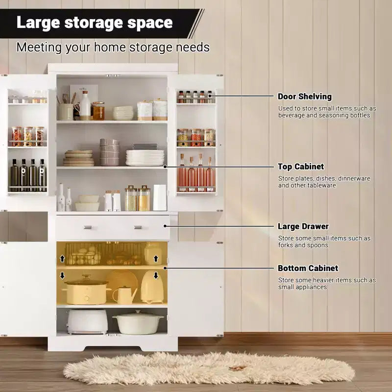 71.7 Tall Kitchen Pantry Cabinet, Freestanding Cupboard Storage Cabinet with Adjustable Shelves, Wooden Kitchen Hutch Bar Cabinet
