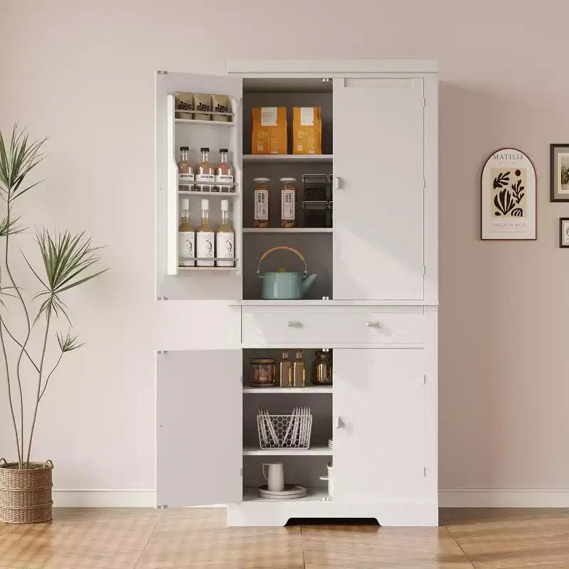 71.7 Tall Kitchen Pantry Cabinet, Freestanding Cupboard Storage Cabinet with Adjustable Shelves, Wooden Kitchen Hutch Bar Cabinet