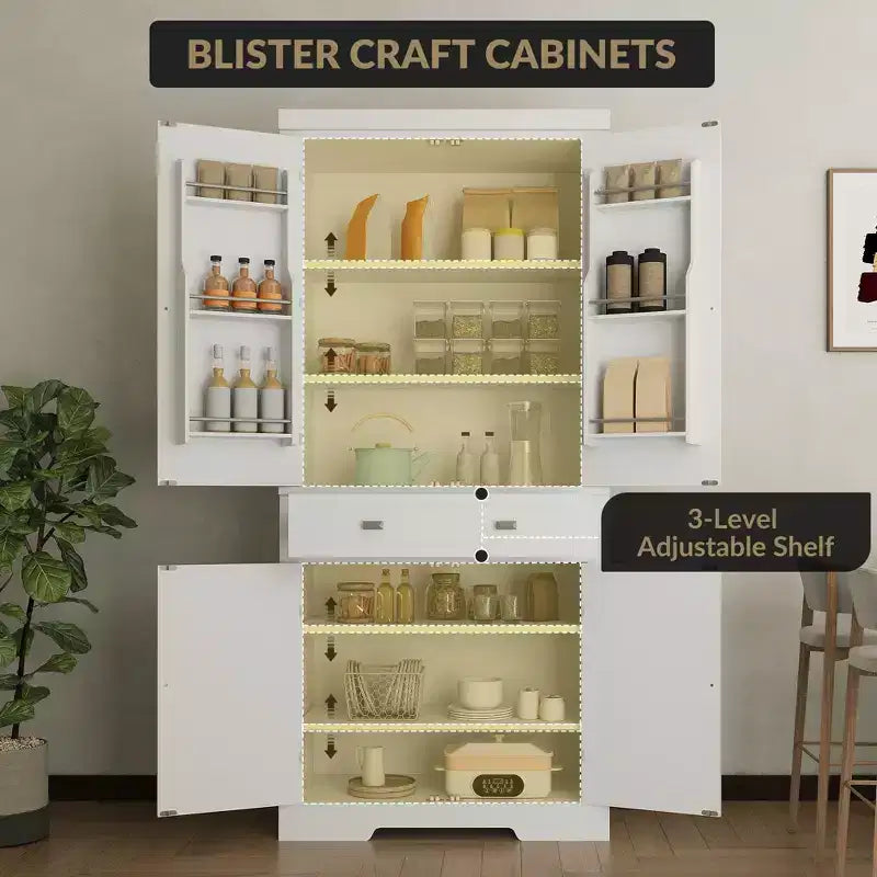 71.7 Tall Kitchen Pantry Cabinet, Freestanding Cupboard Storage Cabinet with Adjustable Shelves, Wooden Kitchen Hutch Bar Cabinet