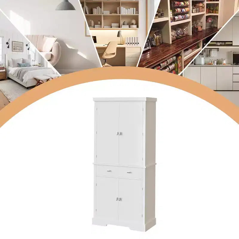 71.7 Tall Kitchen Pantry Cabinet, Freestanding Cupboard Storage Cabinet with Adjustable Shelves, Wooden Kitchen Hutch Bar Cabinet